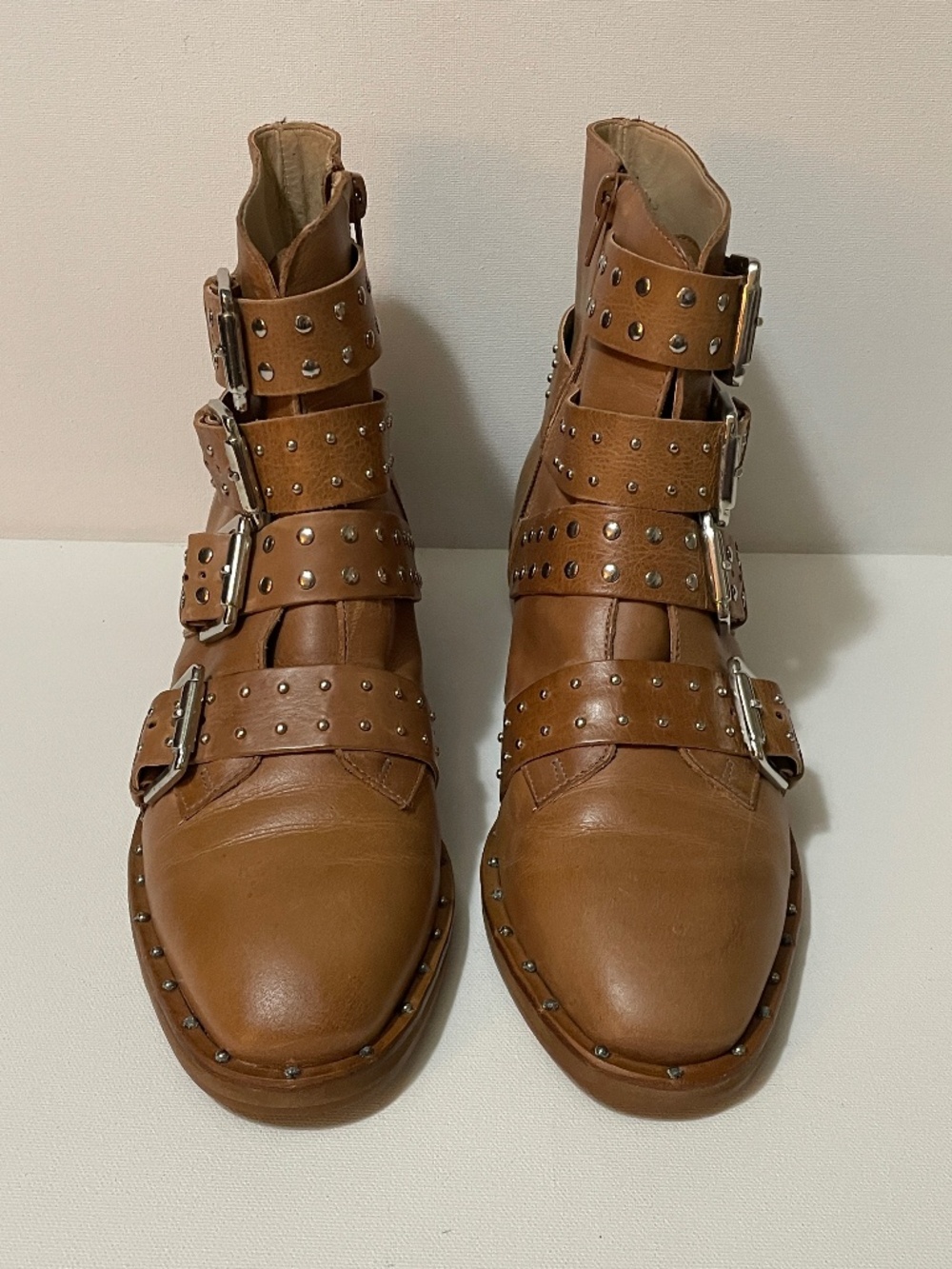 LFL "L-Miracle" Women's Size 8 Studded Cognac (Tan)  Leather Ankle Boots